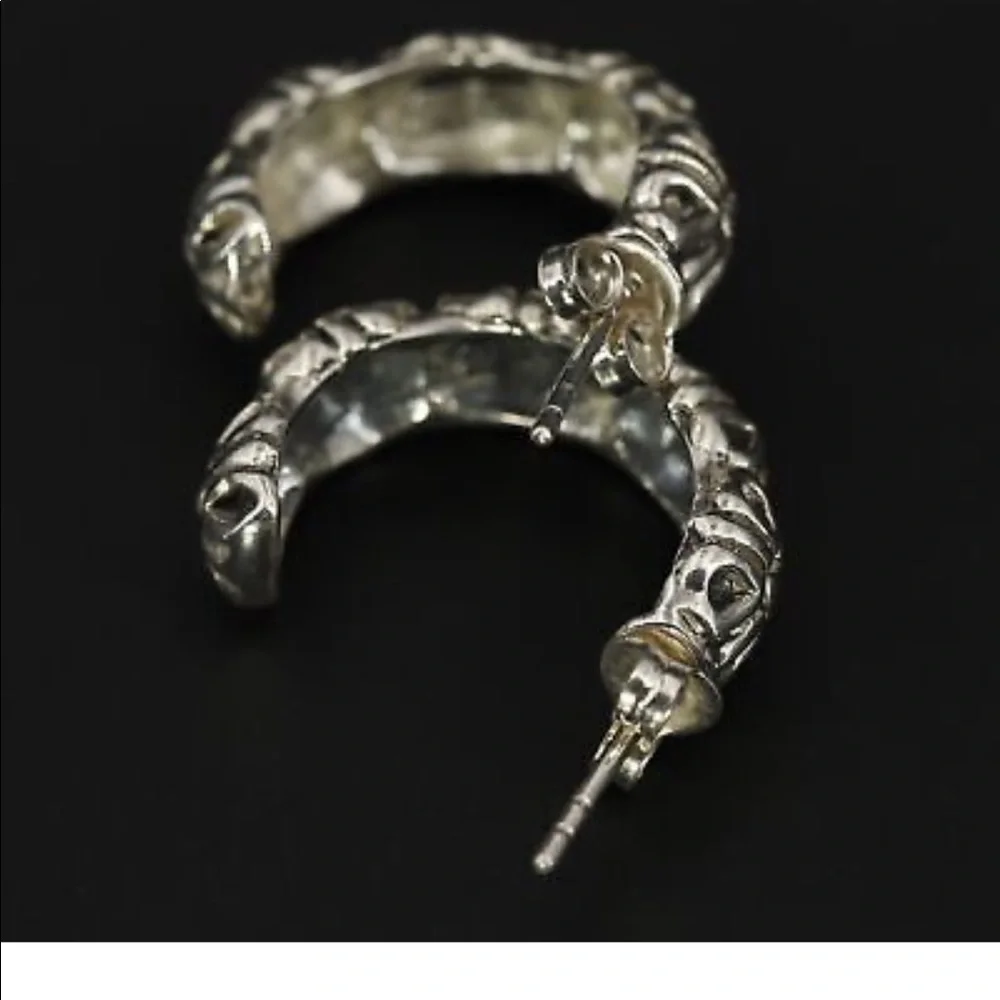 Sterling Silver - Flower Floral J-Hoop Post Earrings - 7g - Picture 3 of 4